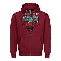 Burgundy merry christmas bull skull Zipper Hoodie - CowhideDigitalArt