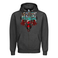 Charcoal Heather merry christmas bull skull Zipper Hoodie - CowhideDigitalArt