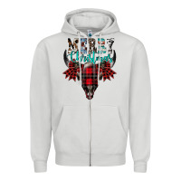 Dove Grey merry christmas bull skull Zipper Hoodie - CowhideDigitalArt