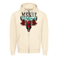 Sandshell merry christmas bull skull Zipper Hoodie - CowhideDigitalArt
