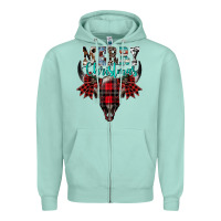 Seafoam merry christmas bull skull Zipper Hoodie - CowhideDigitalArt