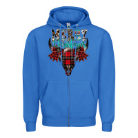 True Royal merry christmas bull skull Zipper Hoodie - CowhideDigitalArt
