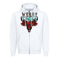 White merry christmas bull skull Zipper Hoodie - CowhideDigitalArt