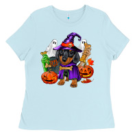 Baby Blue Halloween dachshund puppy dog Ladies Tee - RanaPortraitStore