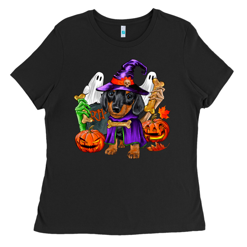 Halloween Dachshund Puppy Dog Ladies Tee by RanaPortraitStore | Teevron