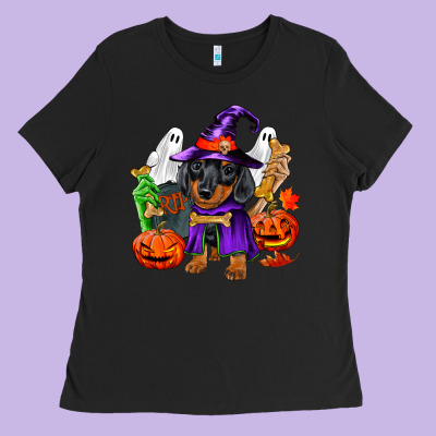 Halloween Dachshund Puppy Dog Ladies Tee Designed By Ranaportraitstore