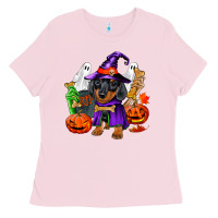 Bubblegum Pink Halloween dachshund puppy dog Ladies Tee - RanaPortraitStore