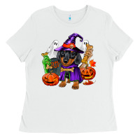 White Halloween dachshund puppy dog Ladies Tee - RanaPortraitStore