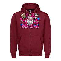 Burgundy merry Christmas santa Zipper Hoodie - CowhideDigitalArt