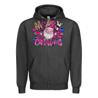 Charcoal Heather merry Christmas santa Zipper Hoodie - CowhideDigitalArt