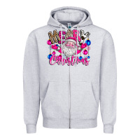 Heather Grey merry Christmas santa Zipper Hoodie - CowhideDigitalArt