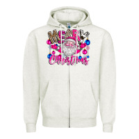 Oatmeal Heather merry Christmas santa Zipper Hoodie - CowhideDigitalArt
