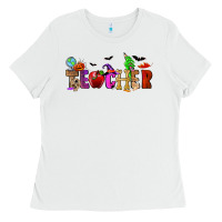 White Halloween Teacher Ladies Tee - RanaPortraitStore