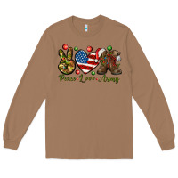 Toasted Coconut Peace Love Army Christmas 4th of july Long Sleeve Tee - HowdyJamesFarm