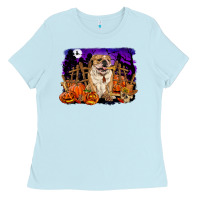 Baby Blue Halloween english bulldog Ladies Tee - RanaPortraitStore