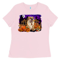 Bubblegum Pink Halloween english bulldog Ladies Tee - RanaPortraitStore