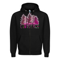 Black Merry Christmas pink  trees Zipper Hoodie - CowhideDigitalArt