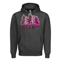 Charcoal Heather Merry Christmas pink  trees Zipper Hoodie - CowhideDigitalArt