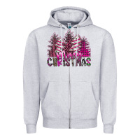 Heather Grey Merry Christmas pink  trees Zipper Hoodie - CowhideDigitalArt