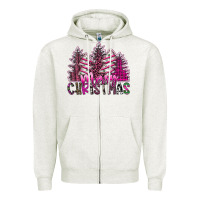 Oatmeal Heather Merry Christmas pink  trees Zipper Hoodie - CowhideDigitalArt