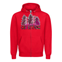 Red Merry Christmas pink  trees Zipper Hoodie - CowhideDigitalArt