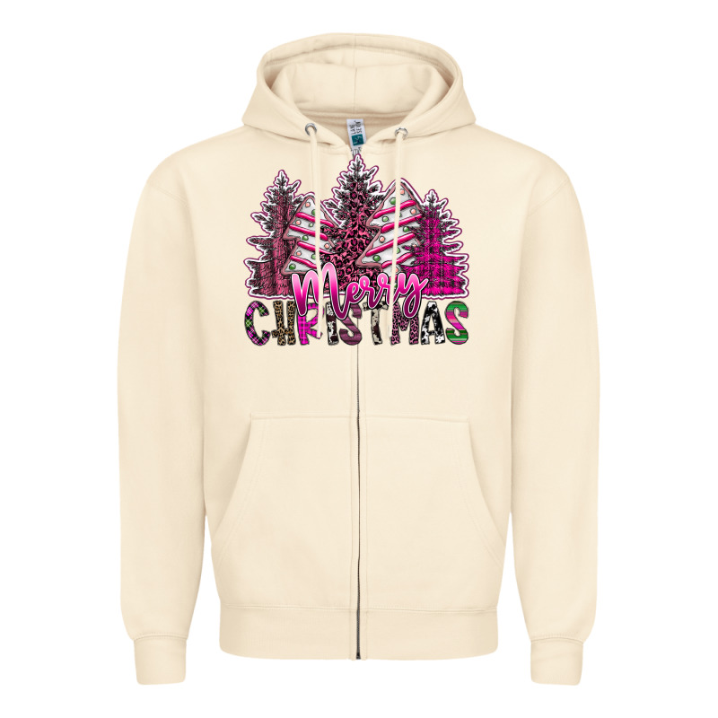 Merry Christmas Pink  Trees Zipper Hoodie by CowhideDigitalArt | Teevron