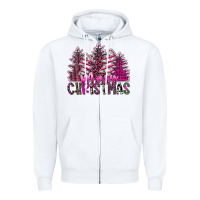 White Merry Christmas pink  trees Zipper Hoodie - CowhideDigitalArt