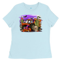Baby Blue Halloween tractor Ladies Tee - RanaPortraitStore