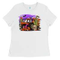 White Halloween tractor Ladies Tee - RanaPortraitStore