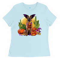 Baby Blue Halloween german shepherd Ladies Tee - RanaPortraitStore