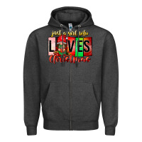 Charcoal Heather just a girl who loves christmas Zipper Hoodie - CowhideDigitalArt