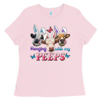 Bubblegum Pink Hanging With My Peeps Cows Ladies Tee - RanaPortraitStore