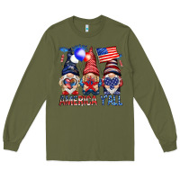 Army Green America y'all with gnomies Long Sleeve Tee - HowdyJamesFarm