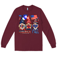 Burgundy America y'all with gnomies Long Sleeve Tee - HowdyJamesFarm