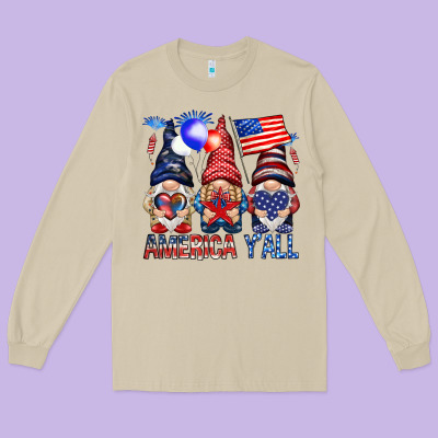 America Y'all With Gnomies Long Sleeve Tee Designed By Howdyjamesfarm