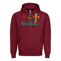 Burgundy merry Christmas cross Zipper Hoodie - CowhideDigitalArt