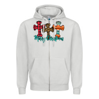 Dove Grey merry Christmas cross Zipper Hoodie - CowhideDigitalArt
