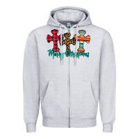 Heather Grey merry Christmas cross Zipper Hoodie - CowhideDigitalArt