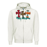 Oatmeal Heather merry Christmas cross Zipper Hoodie - CowhideDigitalArt