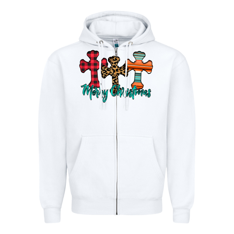 Merry Christmas Cross Zipper Hoodie by CowhideDigitalArt | Teevron