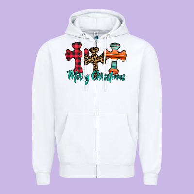 Merry Christmas Cross Zipper Hoodie Designed By Cowhidedigitalart