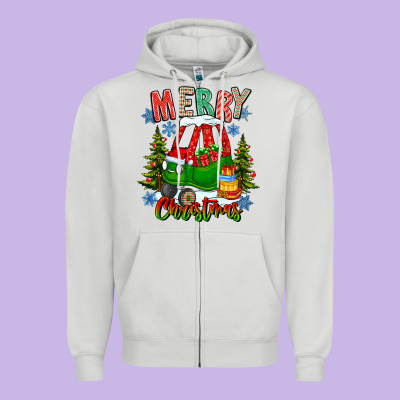Merry Christmas Car Zipper Hoodie Designed By Cowhidedigitalart