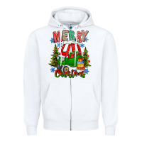 White merry christmas car Zipper Hoodie - CowhideDigitalArt
