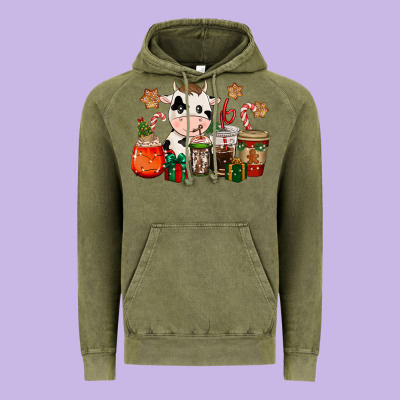 Cow Coffee Cups Christmas Vintage Hoodie Designed By Cowgirlartshop