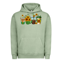 Pigment Oil Green sunflowers coffee cups Urban Hoodie - AdoDesignShop