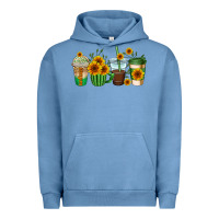 Pigment Pebble Blue sunflowers coffee cups Urban Hoodie - AdoDesignShop