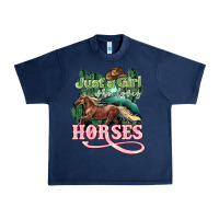 Navy Just a girl who loves Horses Urban Heavy Tee - HowdyJamesFarm