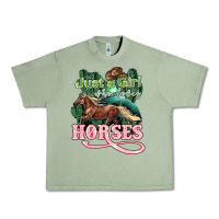 Oil Green Just a girl who loves Horses Urban Heavy Tee - HowdyJamesFarm