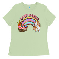 Matcha Happy Easter Bunny And Egg Basket Rainbow Ladies Tee - RanaPortraitStore