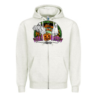 Oatmeal Heather halloween vibes Zipper Hoodie - SublimationCraftShop
